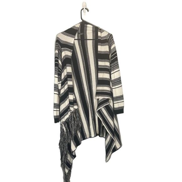 Venus Black & White Striped Opened Front Tassel Detail Knit Cardigan Women Sz XL - Picture 1 of 9